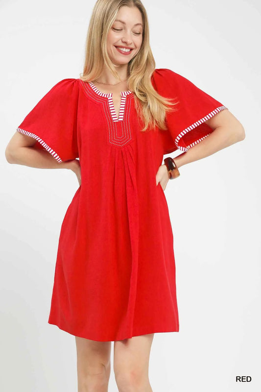 Umgee Linen Trim Tunic Dress Red 188f2f52-ef36-4195-a80e-29b7961bbaa4-Max