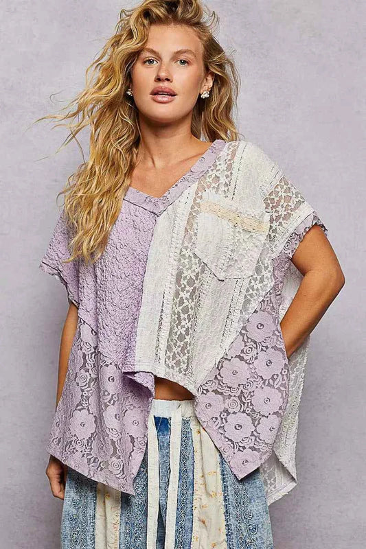 Asymmetrical V-Neck Short Sleeve Lace Top LAVENDER 1899aded-814e-4bec-a94f-ca251bf6fa0b-Max-Origin