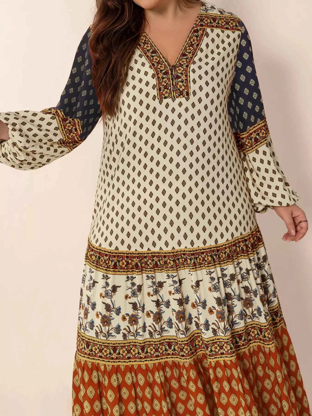 Plus Size Notched Balloon Sleeve Maxi Dress 189a4760-ad15-4837-bdda-5cd1d324fe55-Max-Origin