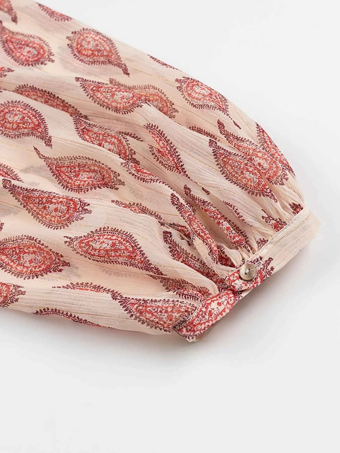 Paisley Print Frill Tie Neck Long Sleeve Blouse