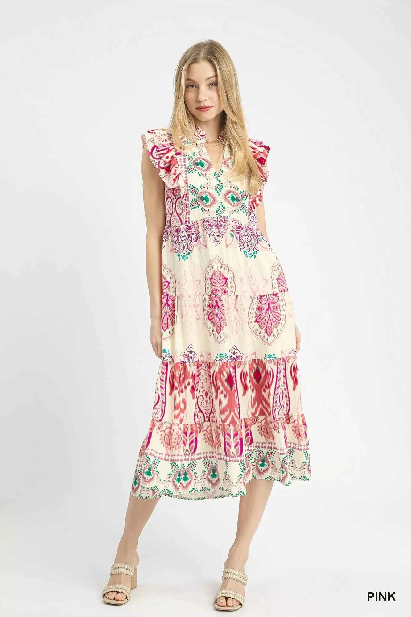Umgee Boho Boarder Print Ruffle Midi Dress 18aa6daa-5e81-4543-9ea4-24e99831115b-Max-Origin