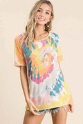BiBi Tie Dye Print Short Sleeve T-Shirt with Raglan Sleeves YELLOW ORANGE 18adaf94376841d09d8d54ebcf85a442-Max-Origin