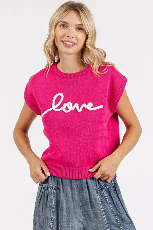 Mittoshop Contrast Letter Round Neck Cap Sleeve Knit Top 18afe44d-fe22-44ff-b8ae-561b45031810-Max
