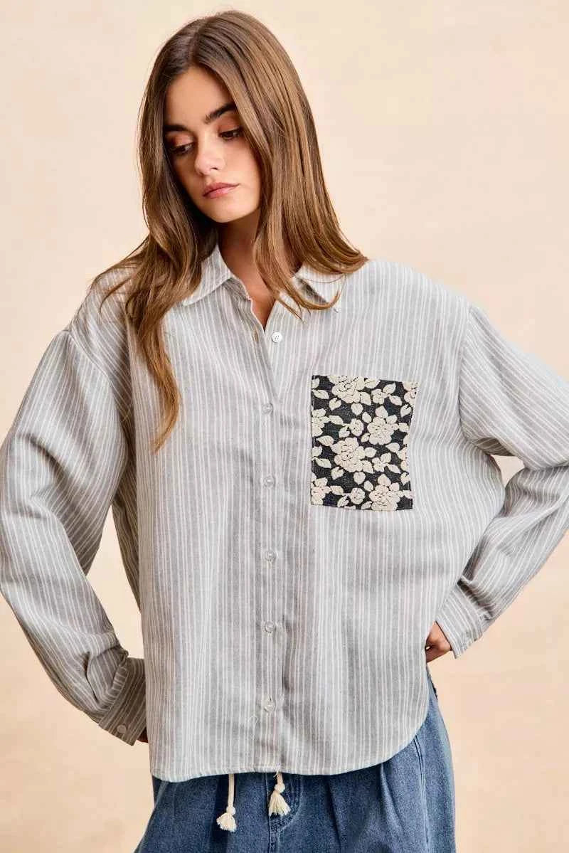 BiBi Flower Jacquard Knit Patch Pocket Stripe Shirt 18b33c767b7d4d21884eeef583c88d26-Max-Origin