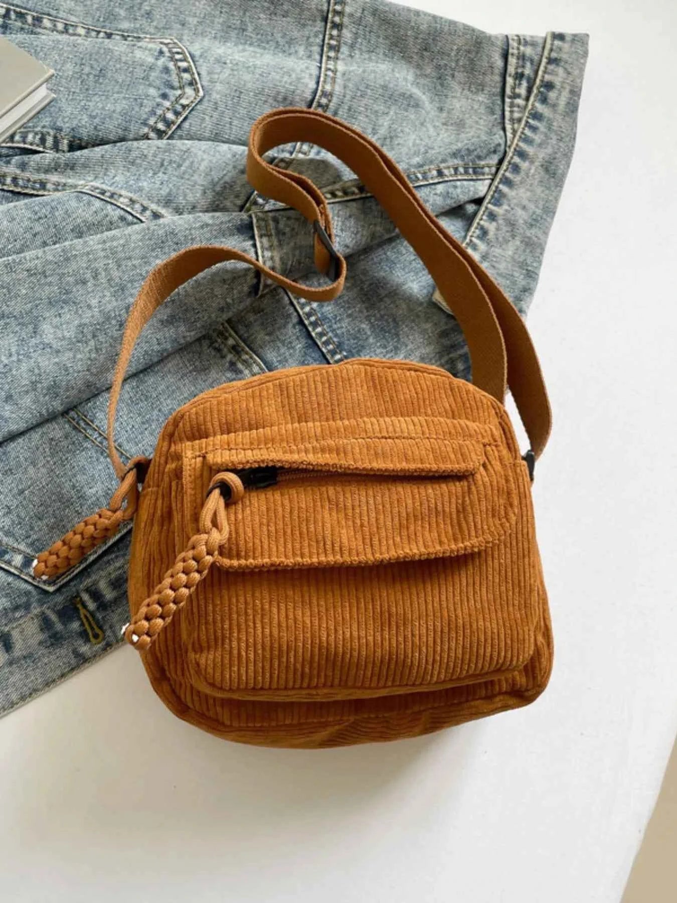 Corduroy Crossbody Bag with Adjustable Strap Brown One Size 18c39e45-c0ee-4113-9cfc-ee30e4faad5b-Max-Origin