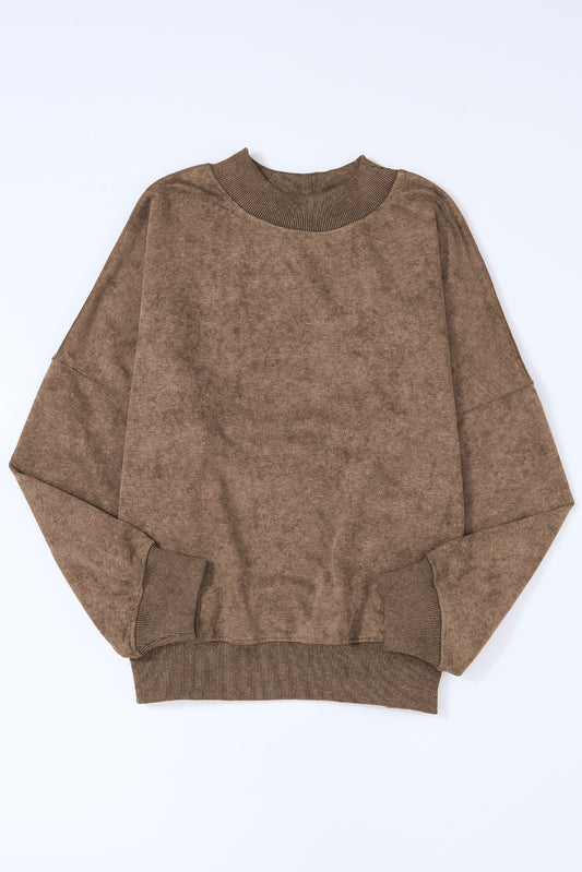 Brown Plain Drop Shoulder Crew Neck Pullover Sweatshirt 18c4f5b20f73e0c6