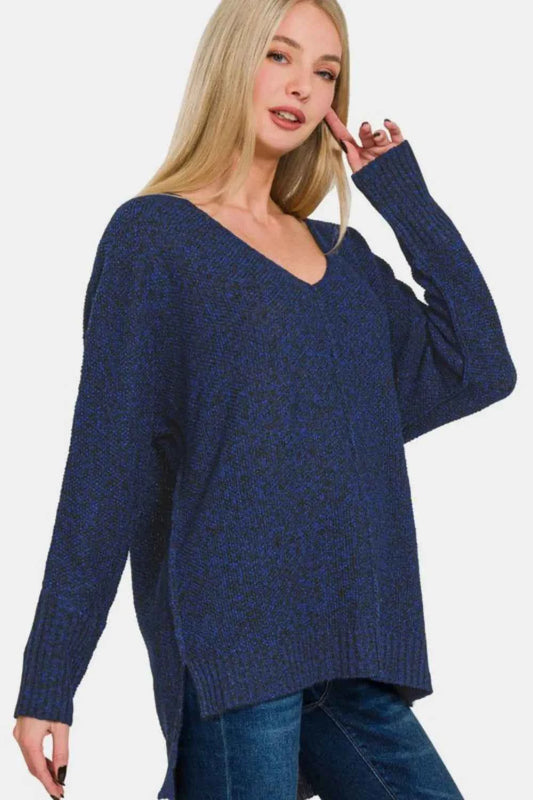 High-Low Center Seam V-Neck Sweater 18cb4040-9e89-4450-8273-8a6d60f273cc-Max