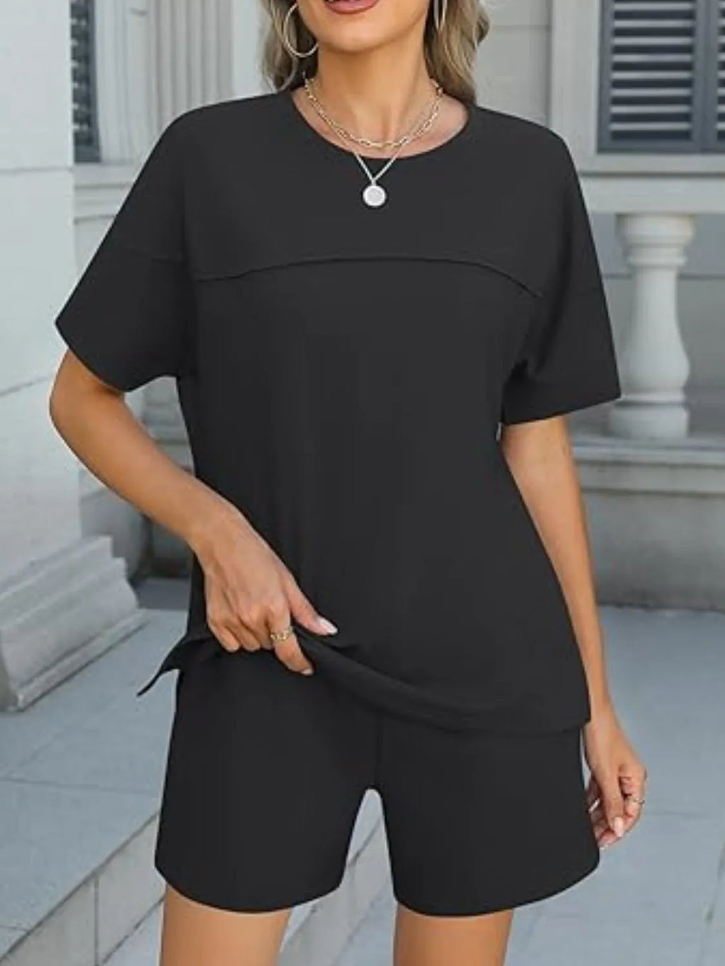 Round Neck Short Sleeve Top and Shorts Set 18cb6708-c983-4938-a86f-963d4a41218a-Max-Origin