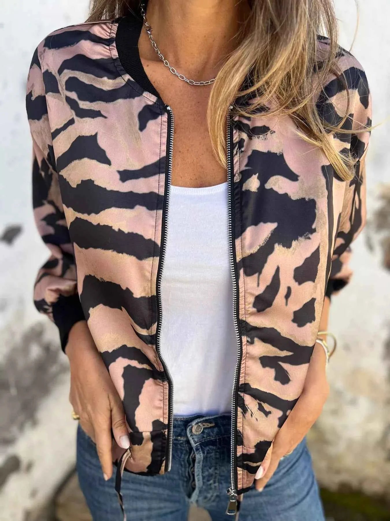 Full Size Animal Print Lightweight Zip Up Jacket Plus Size Dusty Pink 18db206f-b6cc-415c-bb12-57a4ce12db3f-Max-Origin