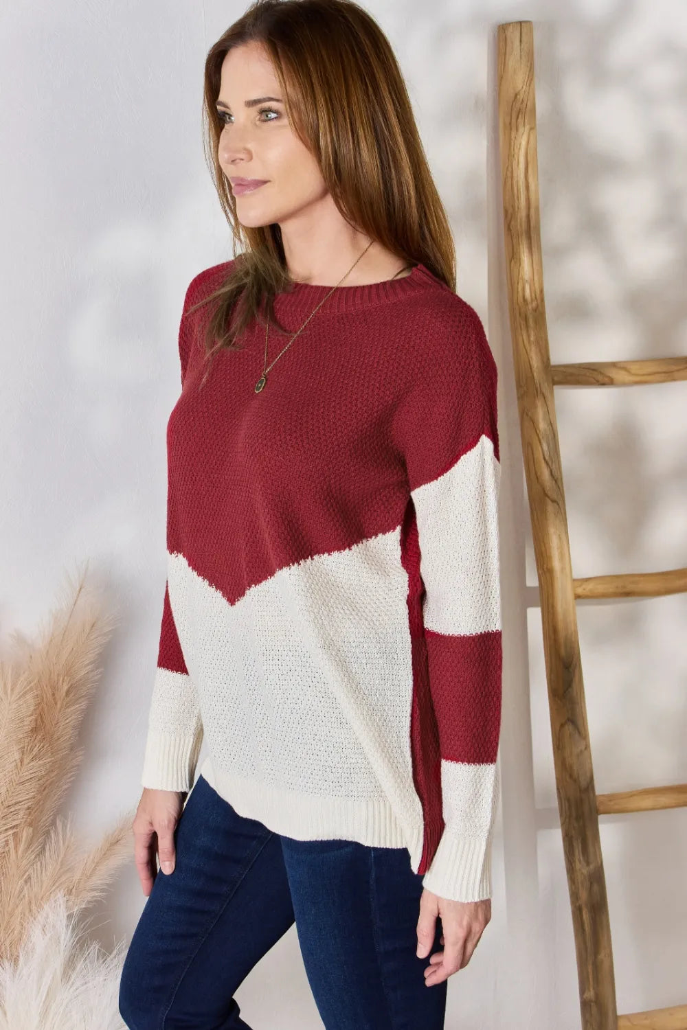 Hailey & Co Full Size Color Block Dropped Shoulder Knit Top 18dbfbe0-d5da-4ee3-88c6-ab557966c591-Max