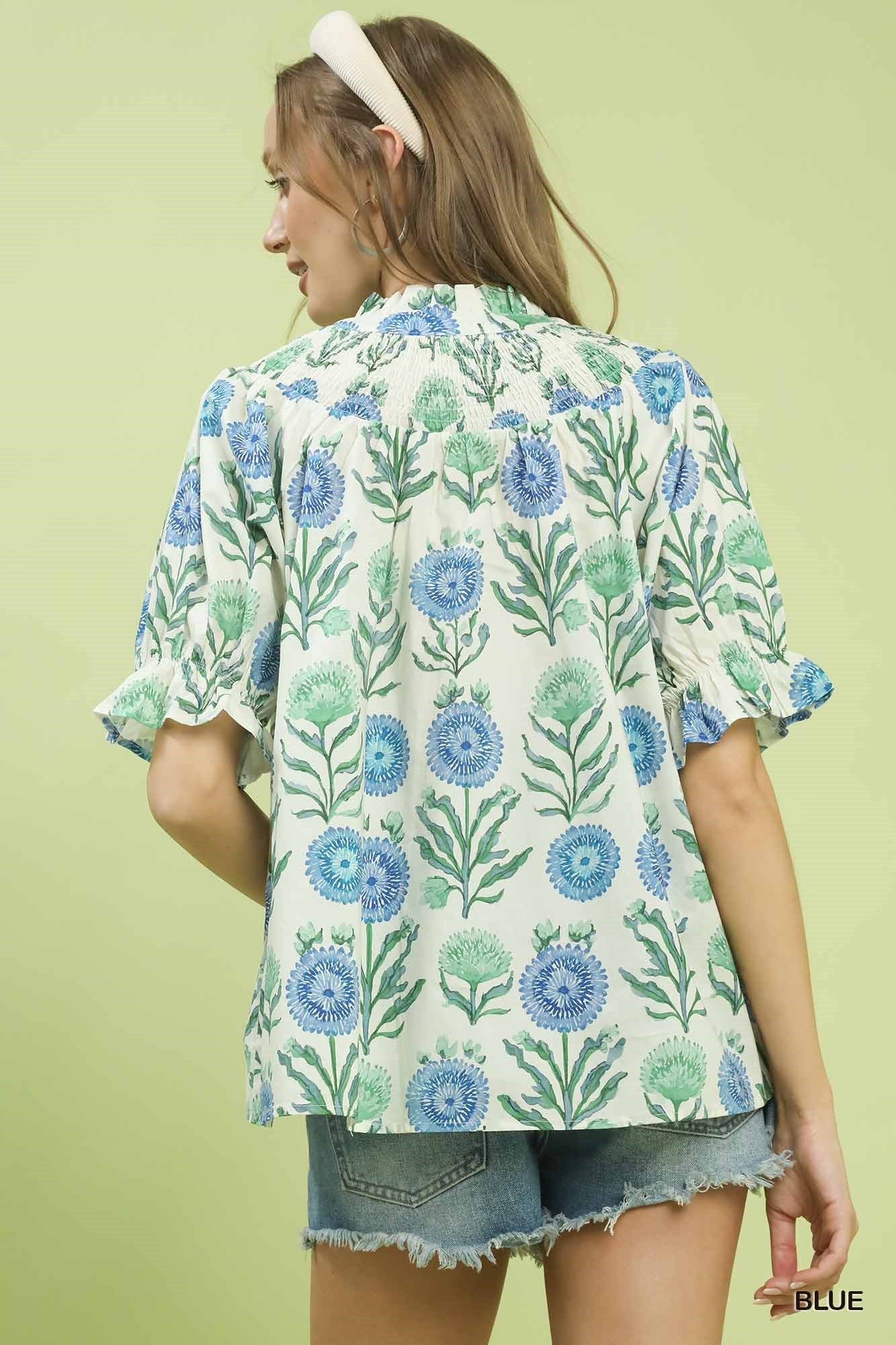 Umgee Floral Button-Front Short Sleeve Top 18dc383c-97c2-4b4a-8529-65e9c6aaa10c-Max