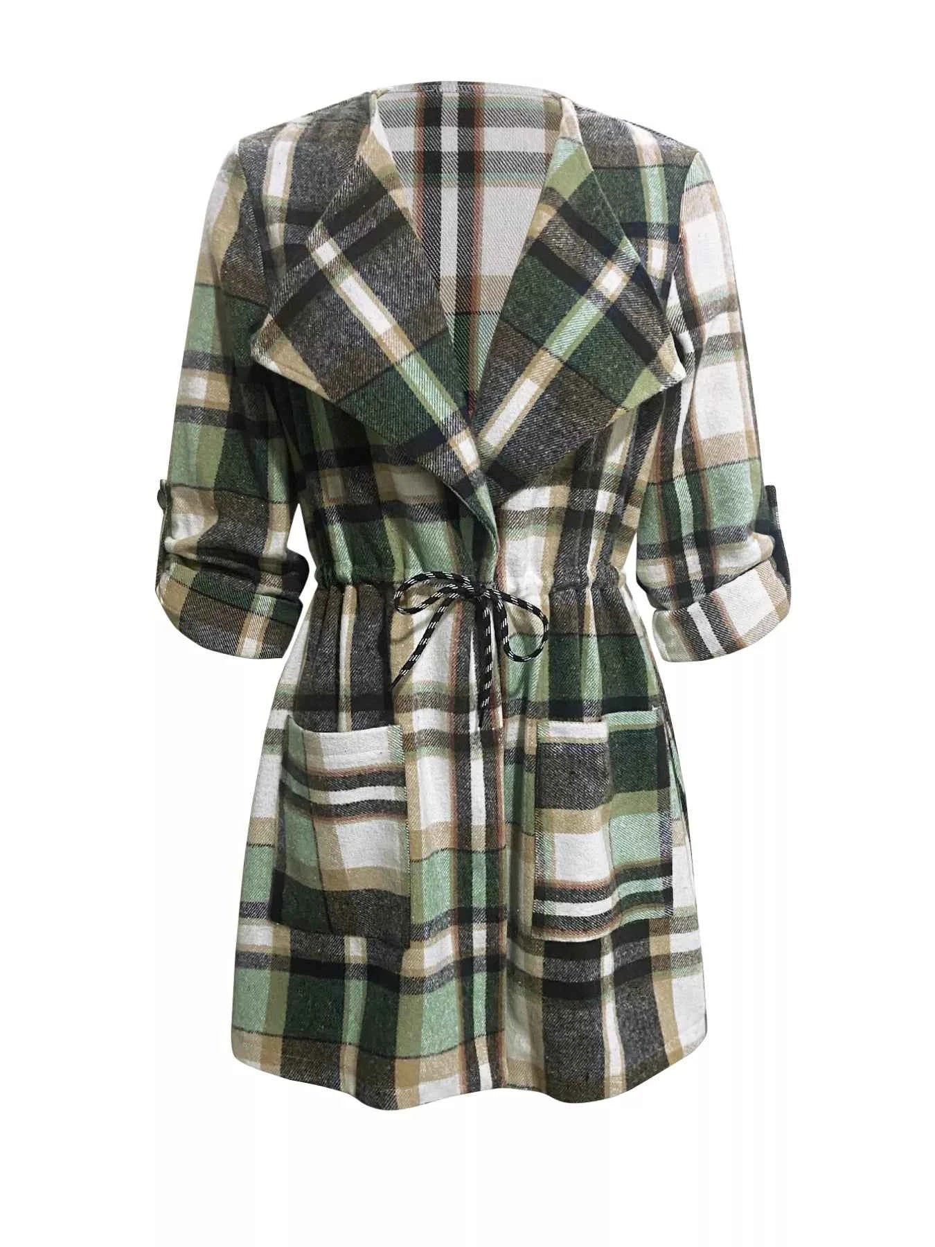 Oversized Drawstring Plaid Button Front Shirt 18df06ed-fae7-4453-9747-421662c85730-Max-Origin