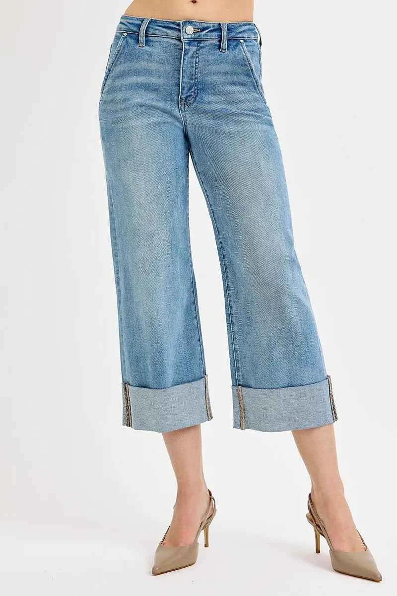 RISEN Full Size Tummy Control High Rise Ankle Wide Cuffed Jeans Plus Size MEDIUM 18e17983f92349859481799c08b10728-Max-Origin