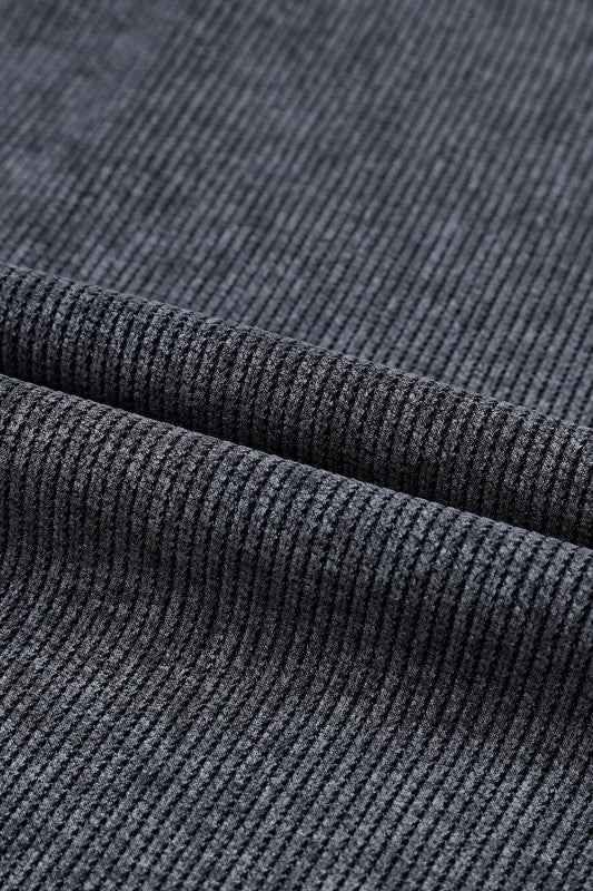 Solid Ribbed Knit Round Neck Pullover Sweatshirt 18e47215-a832-4e41-b8ec-c7d080dd33bc