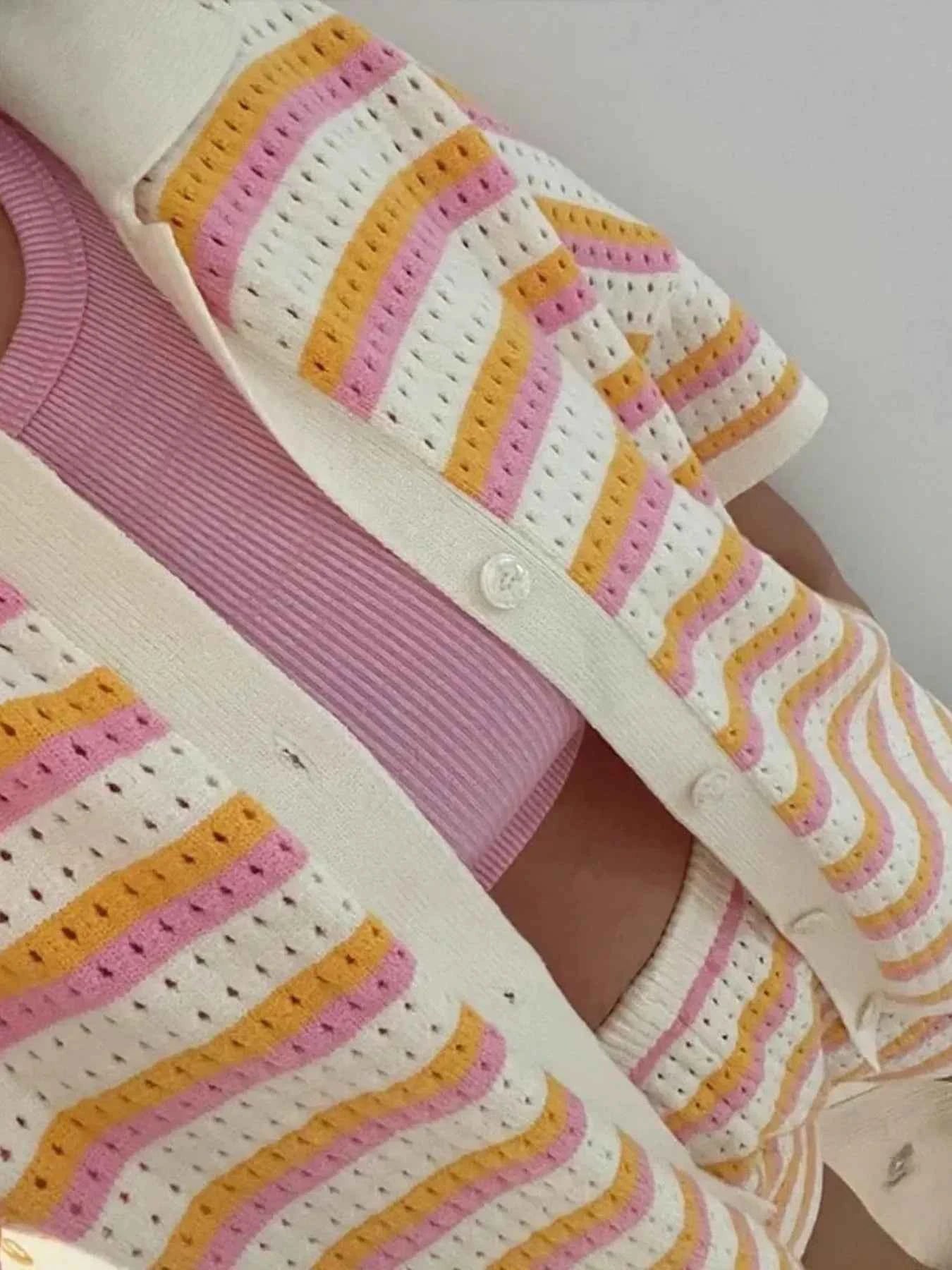 Striped Eyelet Button Up Shirt and Shorts Set 18e6edc340f84cb687e54b1b7449a4a0-Max-Origin