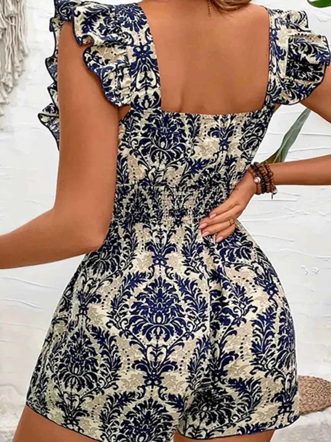Ruffled Printed Square Neck Romper 18e915f868e046d39e0542866b0f00b4-Max-Origin