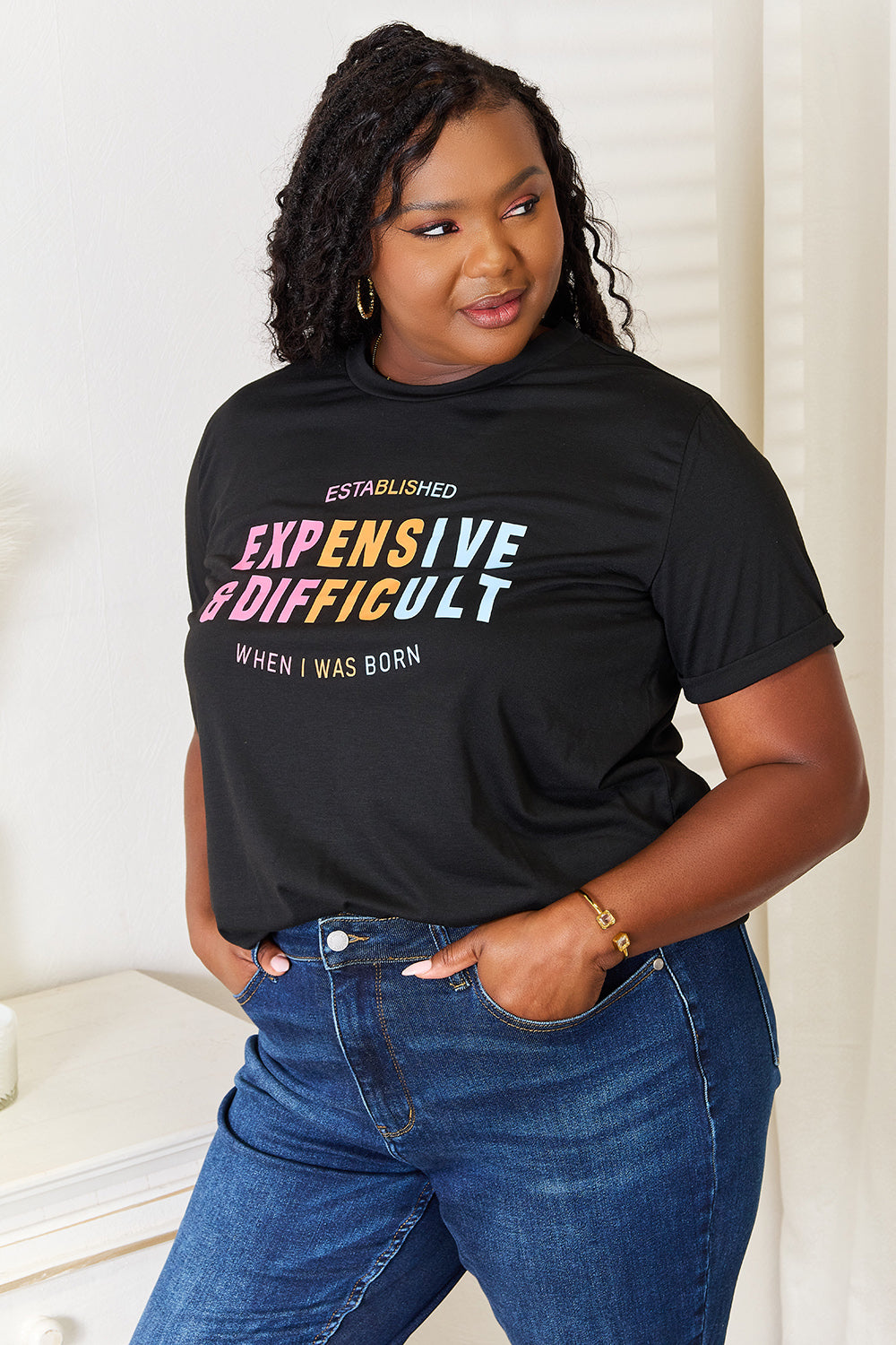 Simply Love Slogan Graphic Cuffed Sleeve T-Shirt 18ff88d0608b4d979e07e51622f7a3a0-Max