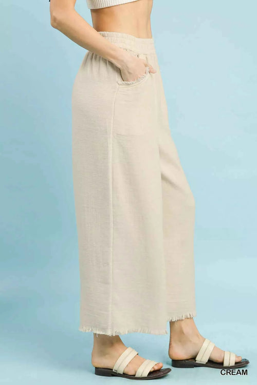 Umgee Frayed Hem Wide Leg Pants 19016755-0e82-4e8f-b9af-a55570a44b04-Max-Origin