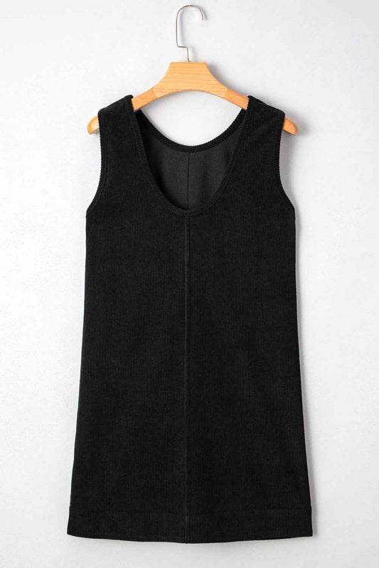 Black Plus Size Corduroy Patch Pocket Sleeveless Mini Dress 1904ff8bb7605037