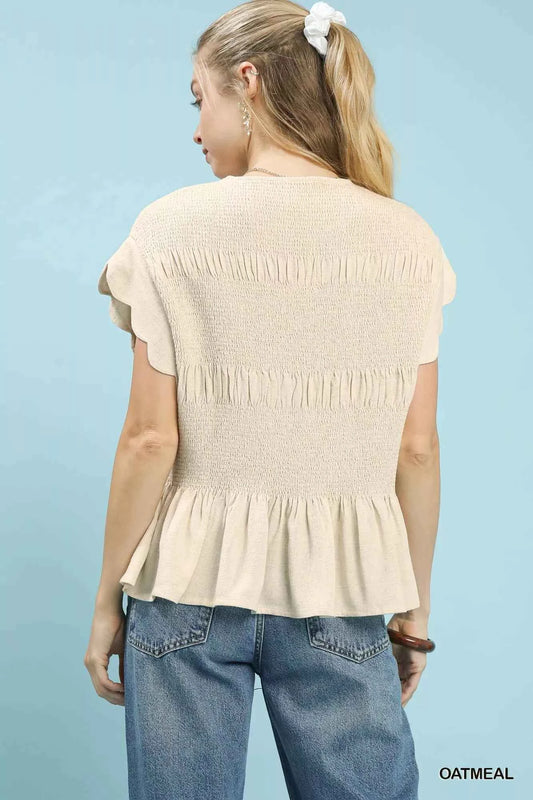 Linen Blend Smocked Peplum Blouse 19053e28-9cb5-45d6-90da-5fc54d9a6a5c-Max-Origin