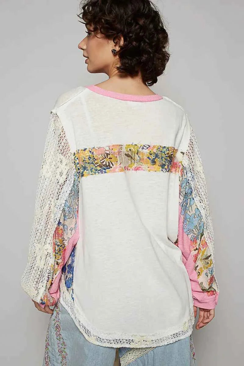 POL Button Detail Floral Patchwork Crochet Sleeve Blouse 190c770d-18fd-482a-ba12-0414a23cd5a6-Max-Origin