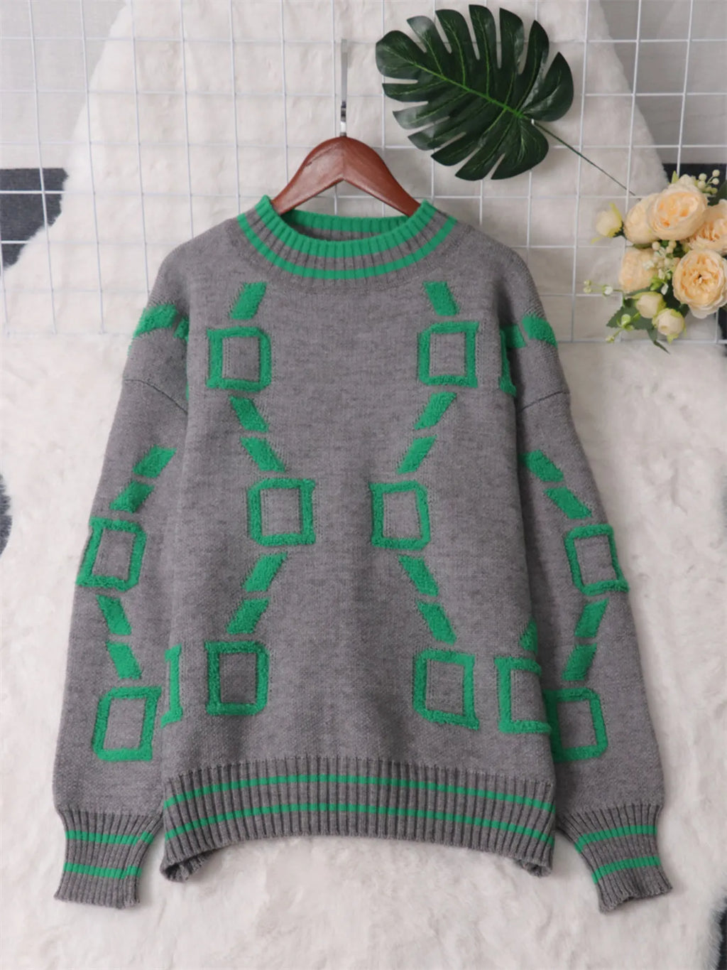 Contrast Round Neck Long Sleeve Sweater 190fbf7045da43c3b2083ab581142370-Max-Origin