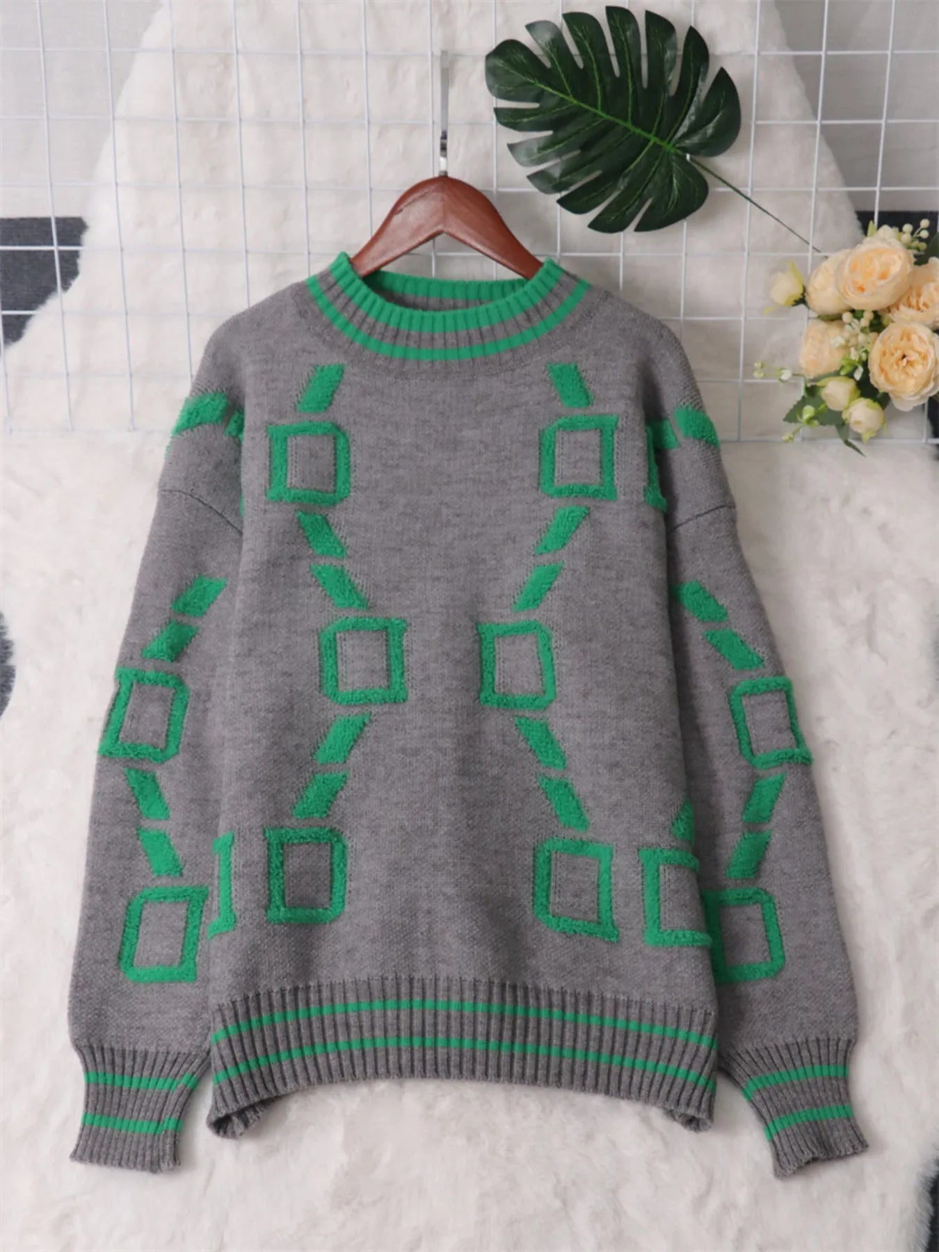 Contrast Round Neck Long Sleeve Sweater 190fbf7045da43c3b2083ab581142370-Max-Origin