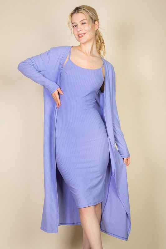 Ribbed Cardigan & Cami Midi Bodycon Dress Lilac 19111698_fd931e3c-b6f8-40ab-8a90-0a955f70f0a7