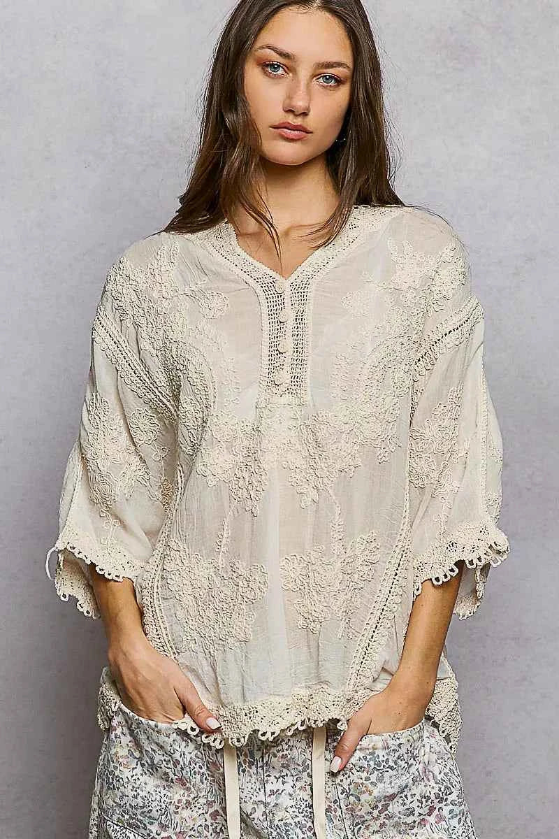 POL Floral Embroidered Top with Trim Edge 19155040-03ff-4ad1-8291-a852237962df-Max-Origin