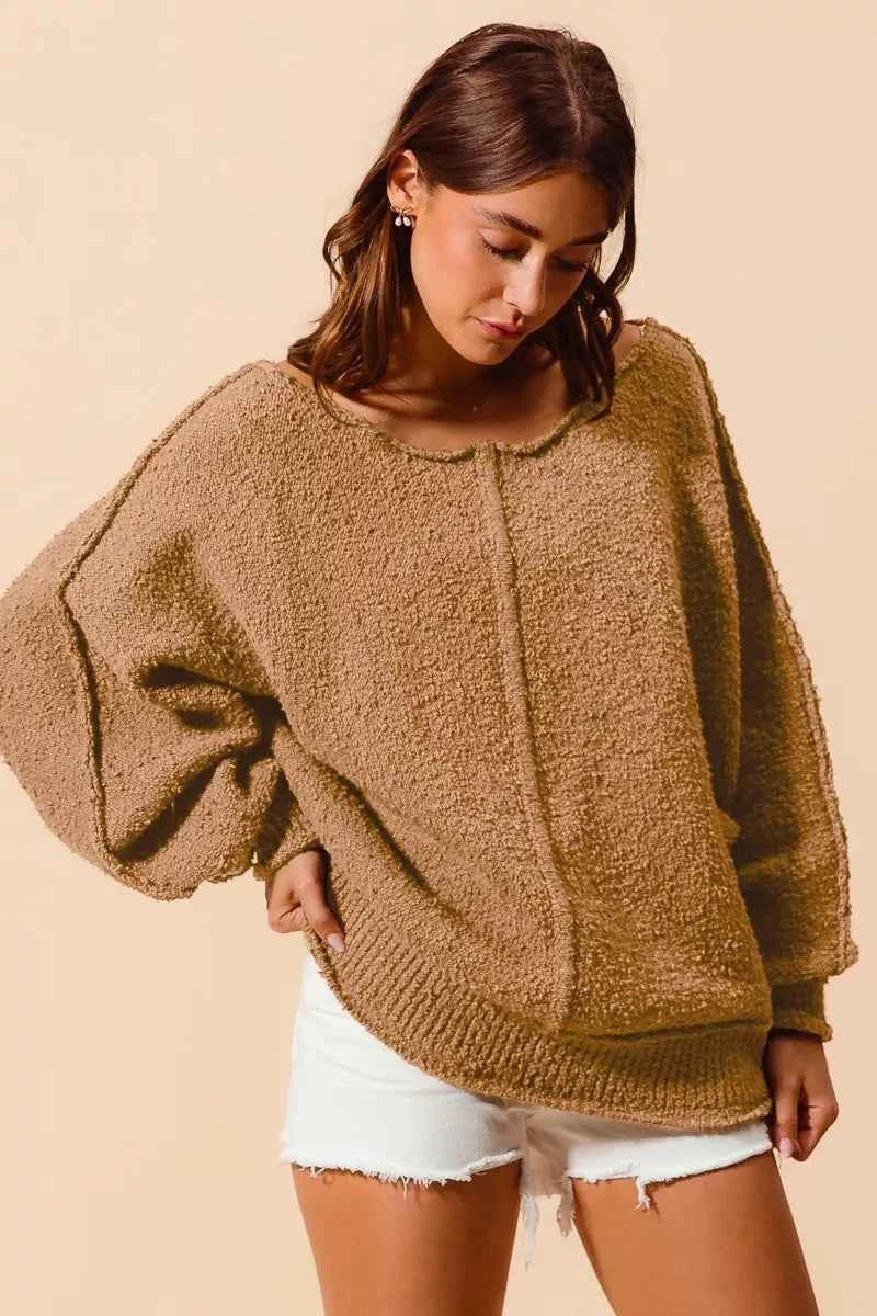 SO ME Loose Fit Exposed Seam Slouchy Boucle Sweater 1915db8f75b149928abf93bab687ec66-Max-Origin