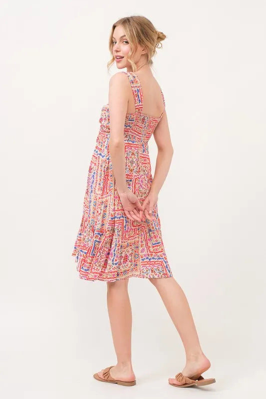 And The Why Tied Front Smocked Back Tiered Boho Printed Dress 191b880e80534a1498621a3b3e05228c-Max-Origin