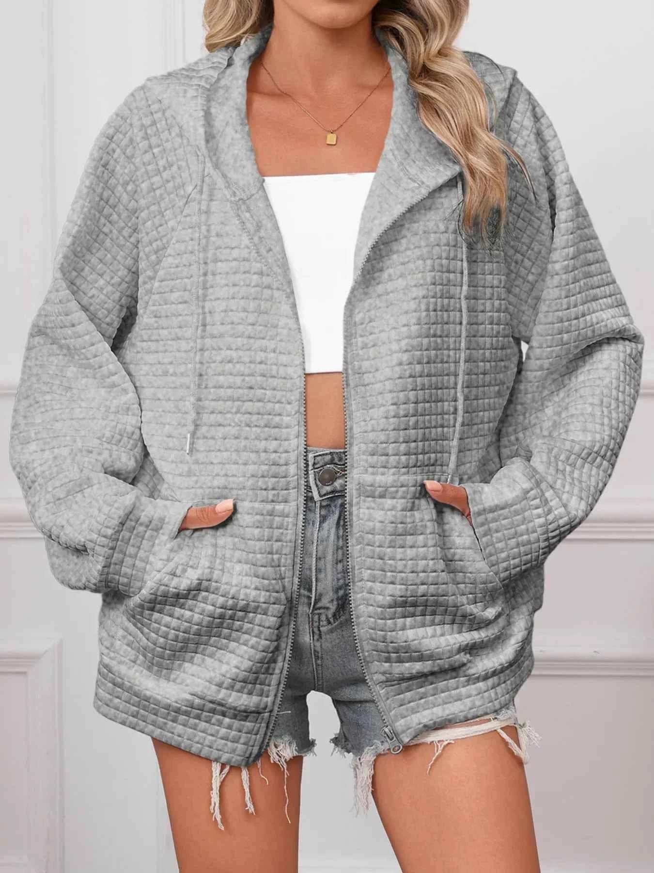 Full Size Textured Quilted Zip-Up Hooded Jacket Plus Size Grey 19208e54db0643b58bc769a67229f931-Max-Origin