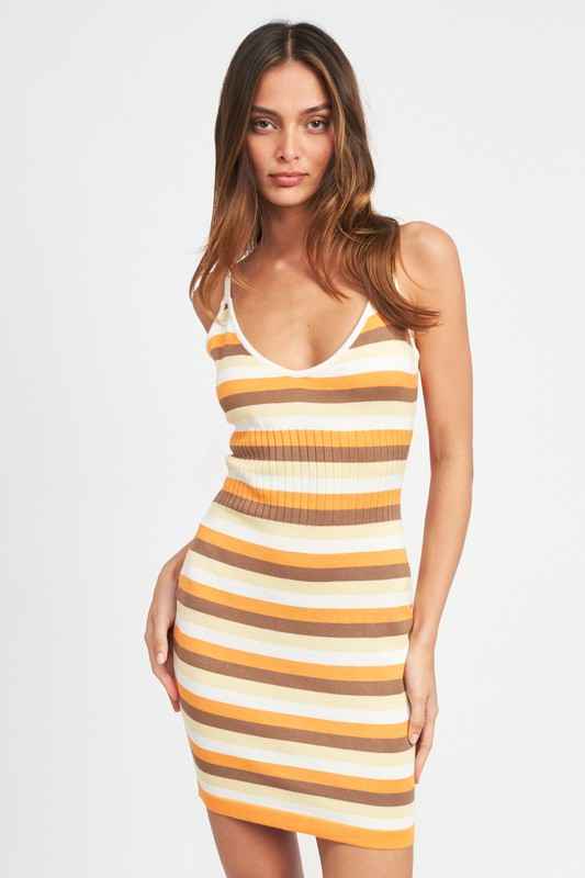 STRIPPED BODYCON MINI DRESS ORANGE COMBO 19228405_751678d5-8aef-4650-84c6-3e0afa2e58d9