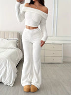 Off-Shoulder Long Sleeve Top and Pants Set White 1922dfdf970944bbb7bd968bfac145a0-Max-Origin