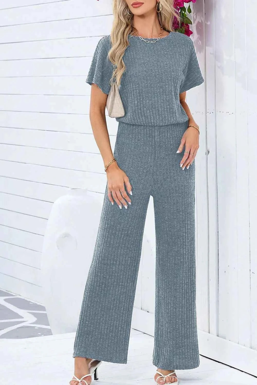 Ribbed Short Sleeve Wide Leg Jumpsuit 1927224c-b94c-4a94-a057-7973cfad260e-Max-Origin