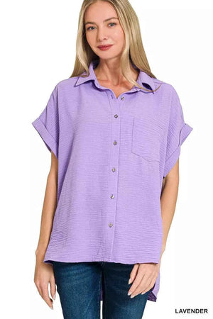 Woven Airflow Button Down Shirt LAVENDER 19299a24b4b84da1b58acc284e082da3-Max-Origin