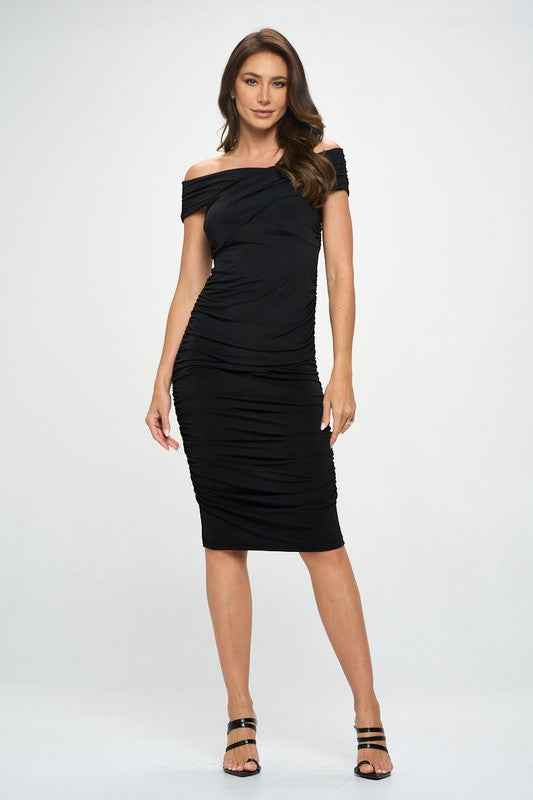 Solid Off Shoulder Midi Bodycon Dress with Ruched 19323556_d58895af-f812-4e4e-a3a4-6ca48df5048e