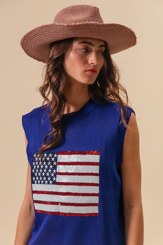 American Flag Sequins Patch Knit Vest 19324c9a422947a58949e5c6aa043969-Max