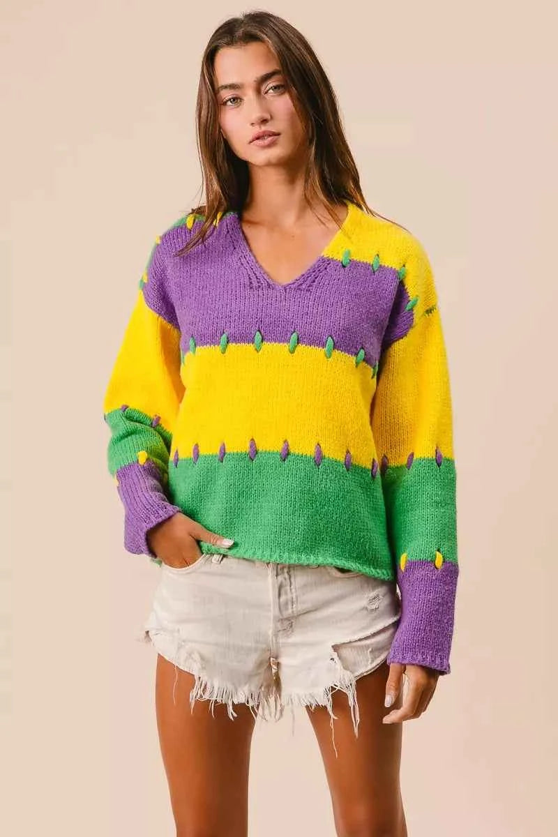 BiBi Stitch Detail Mardi Gras Stripes Sweater 1933badeef7f476788f6aeabefb73c48-Max-Origin