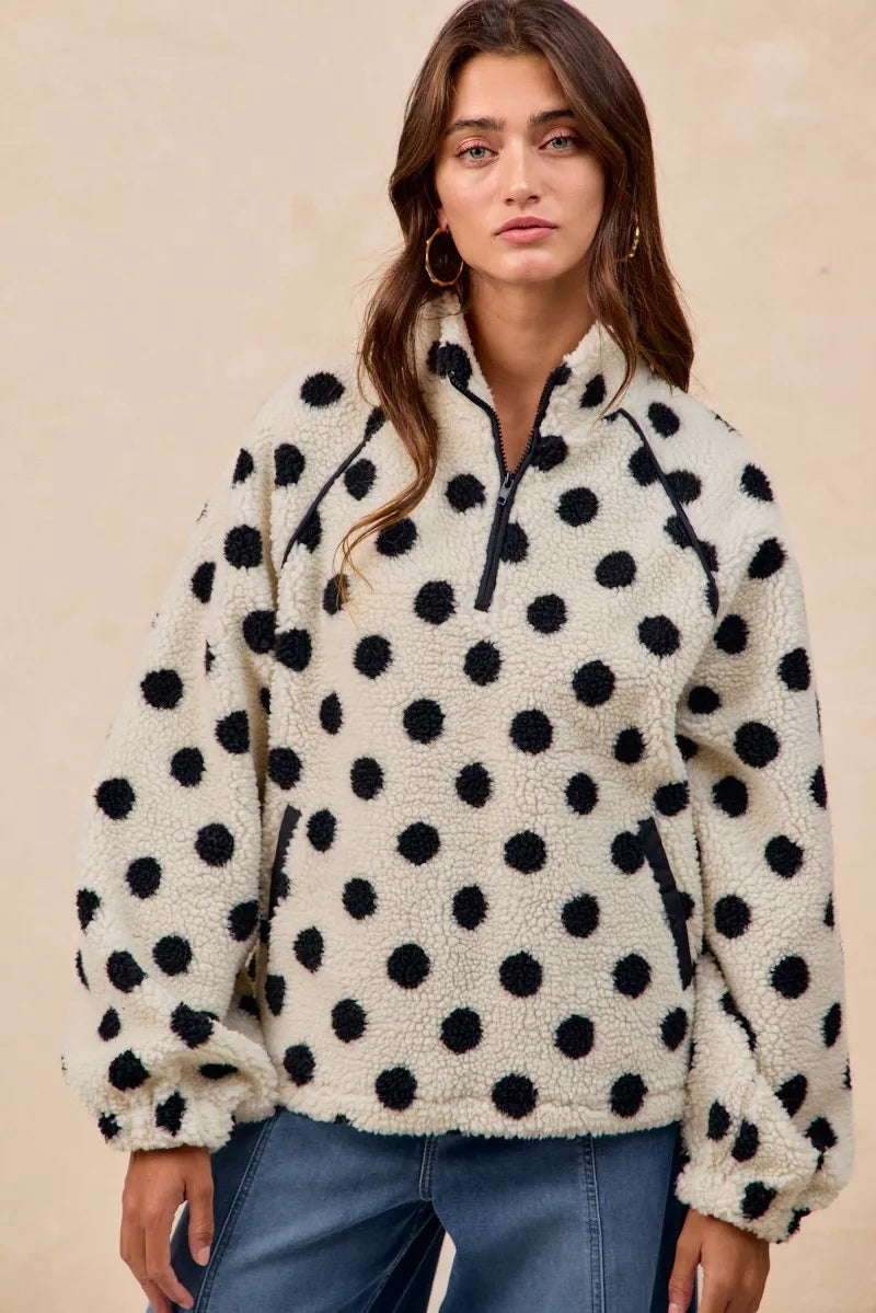 BiBi Polka Dot Sherpa Half Zip Up Top with Side Pocket 19396b09-ebde-4c1b-93a5-2f8cc3d2f0d1-Max-Origin