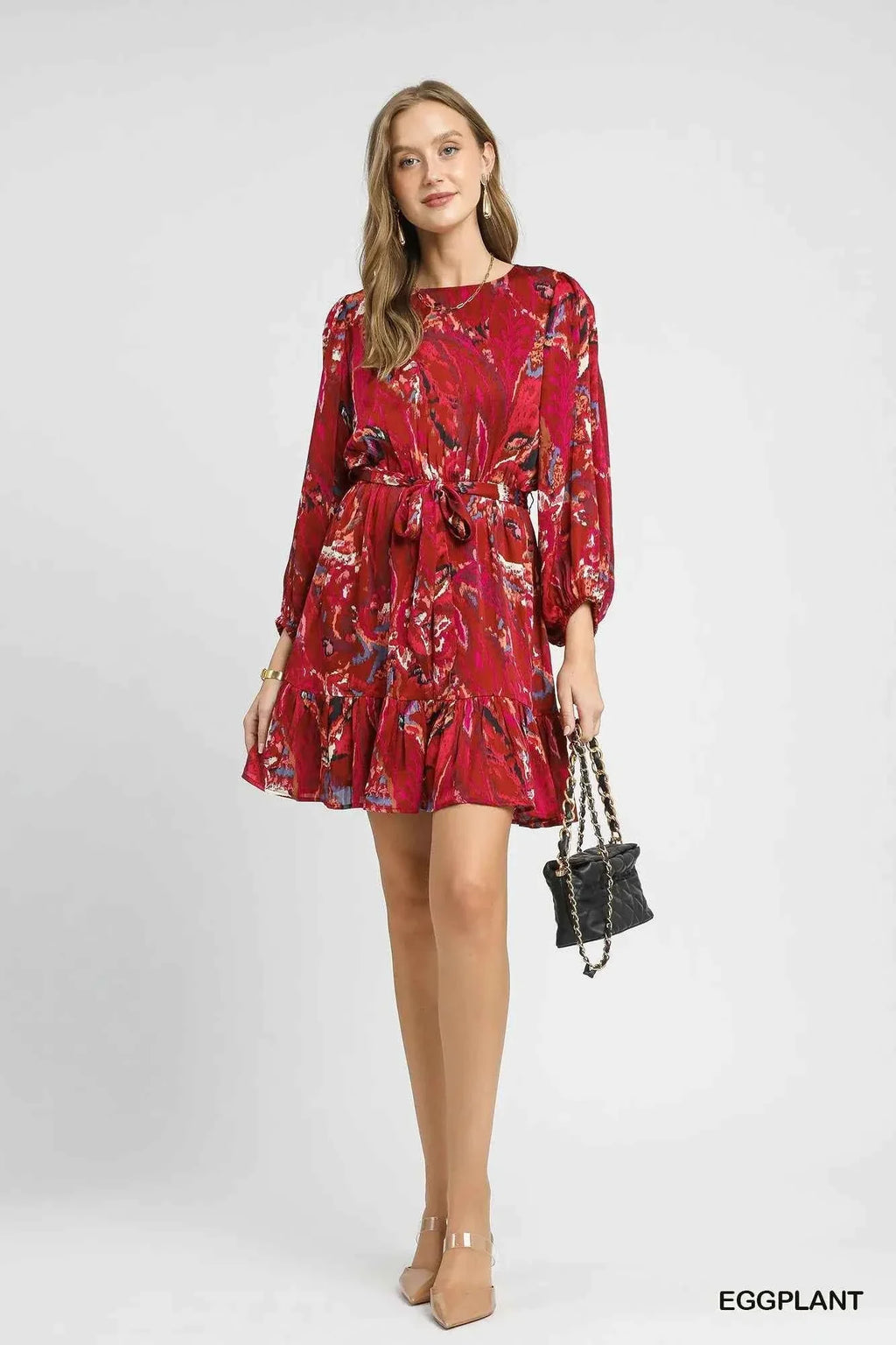 Umgee Ruffled Hem Printed Balloon Sleeve Dress 193a071b-b5d1-44a9-a5c9-bc5a866f3db0-Max-Origin