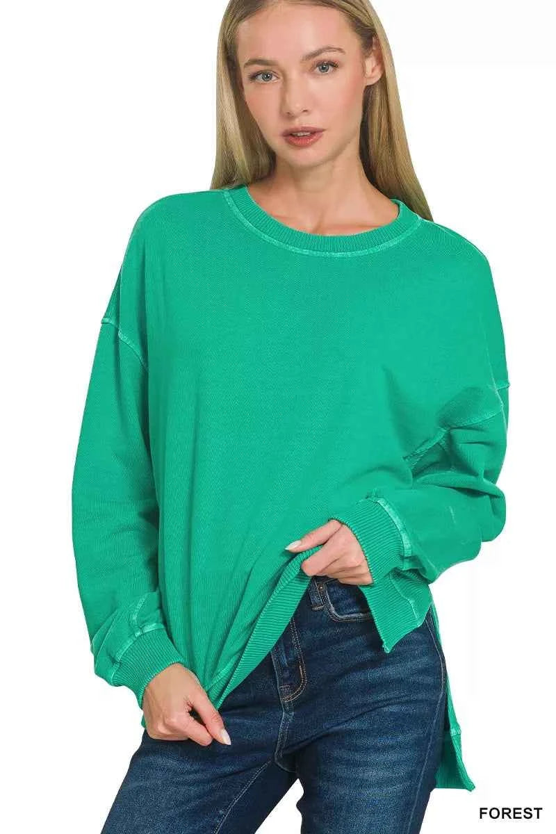 Zenana Full Size French Terry Pigment Dye & Enzyme Washing Pullover Plus Size FOREST 193b5db631954879b714a87c810b058b-Max-Origin