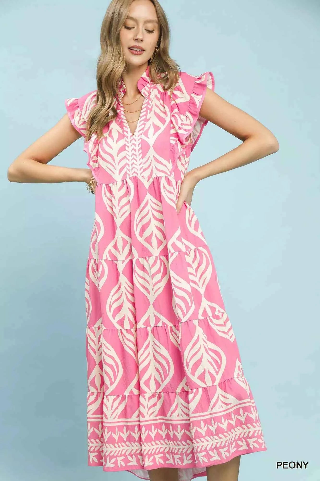Umgee Leaf Print Tiered Maxi Dress with Pockets PEONY 193c99ff-0d2e-4714-bd7b-ad4462f08b7f-Max-Origin