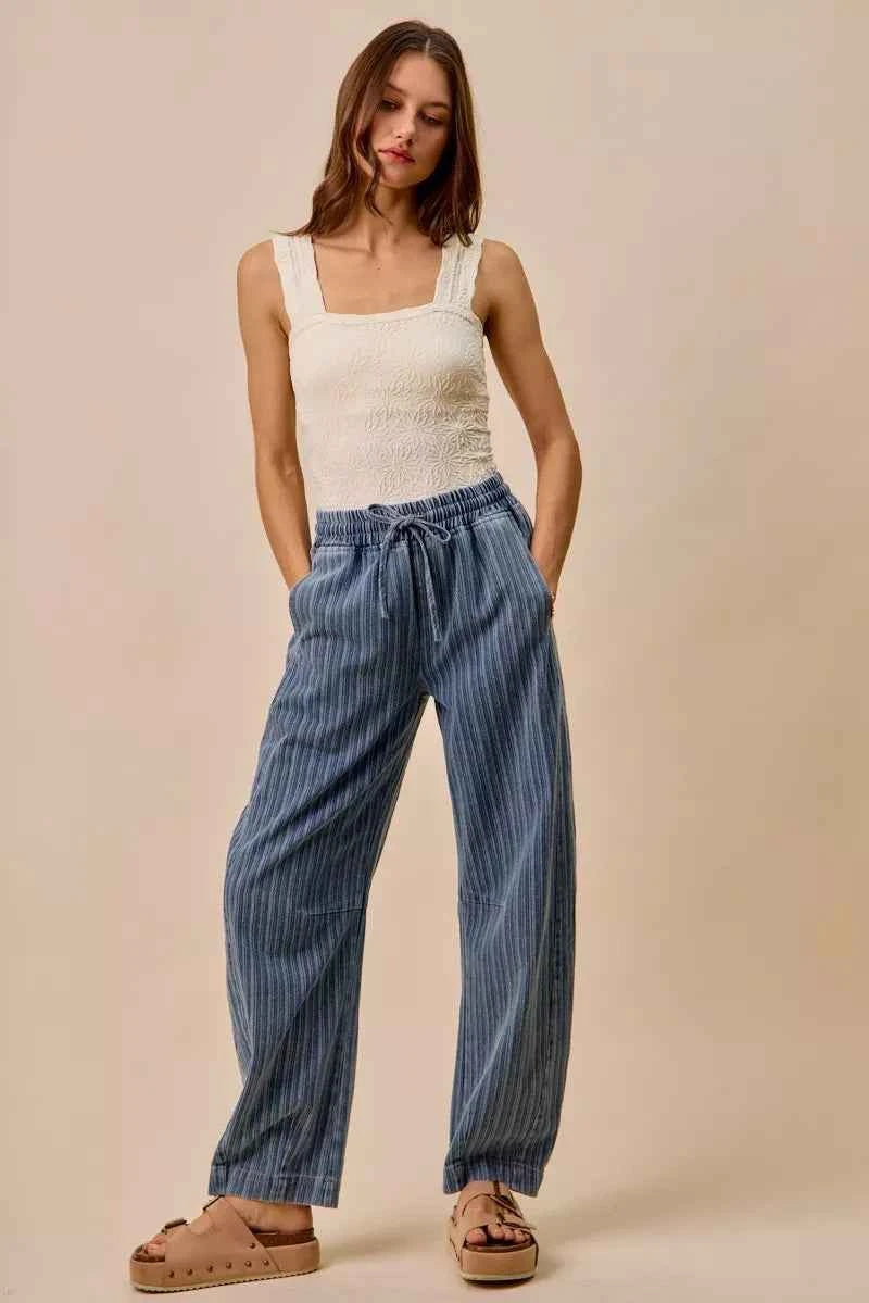SO ME Stripe Denim Barrel Jeans Drawstring Waistband 19434c1dc7994ee0b1f22359fc4ada1b-Max-Origin