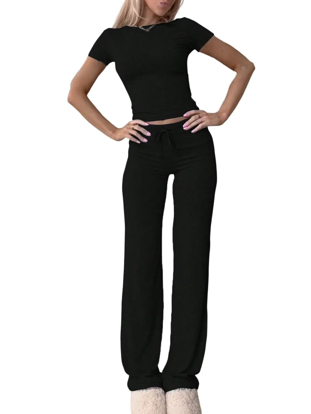 Round Neck Short Sleeve Top and Pants Set 19449d92-9bbc-4846-afb1-5c948d9350a0-Max-Origin