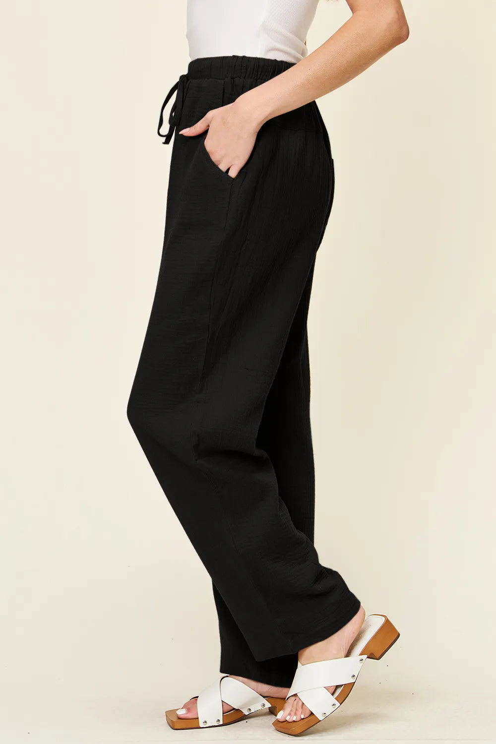 Double Take Full Size Texture Drawstring Straight Pants 194f9462-0d38-4259-a2cb-cbce0ae2bf79-Max