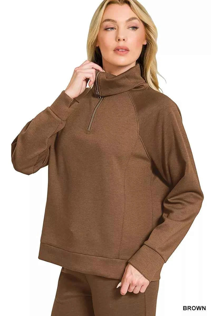 Zenana Scuba Half Zip Sweatshirts and Joggers Set 1951361a627f4508a48b84b6bc933228-Max-Origin
