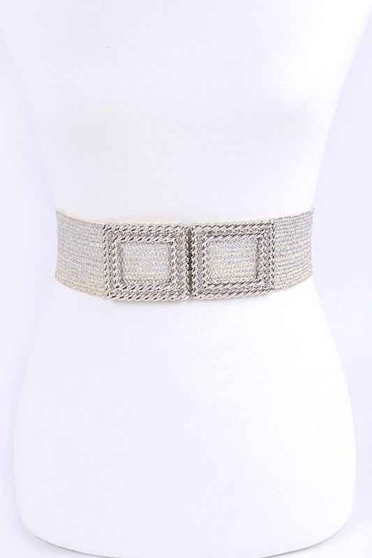 Double Buckle Metallic Faux Straw Elastic Belt Silver O S 19519913_db297810-197b-4112-9323-2e66fd33ae0d