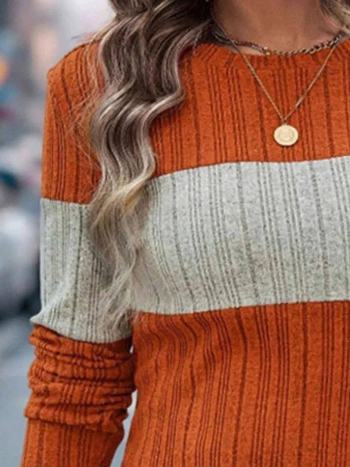 Color Block Round Neck Long Sleeve Sweater 195a0c86-ff89-4c69-931a-caf21849e40c-Max-Origin