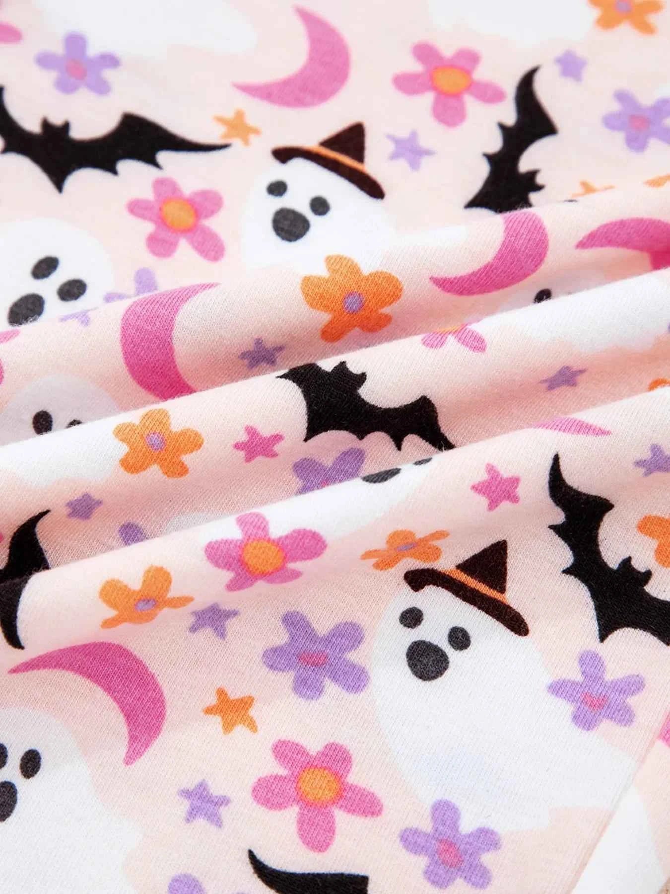 Halloween Ghost Print Button Up Top and Pants Lounge Set 195e6efb2c6d4518aa72605015a86da0-Max-Origin